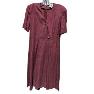 Sonia Rykiel Linen Blend 90’s dress V Neck Large Buttons Paris France 40 US 10